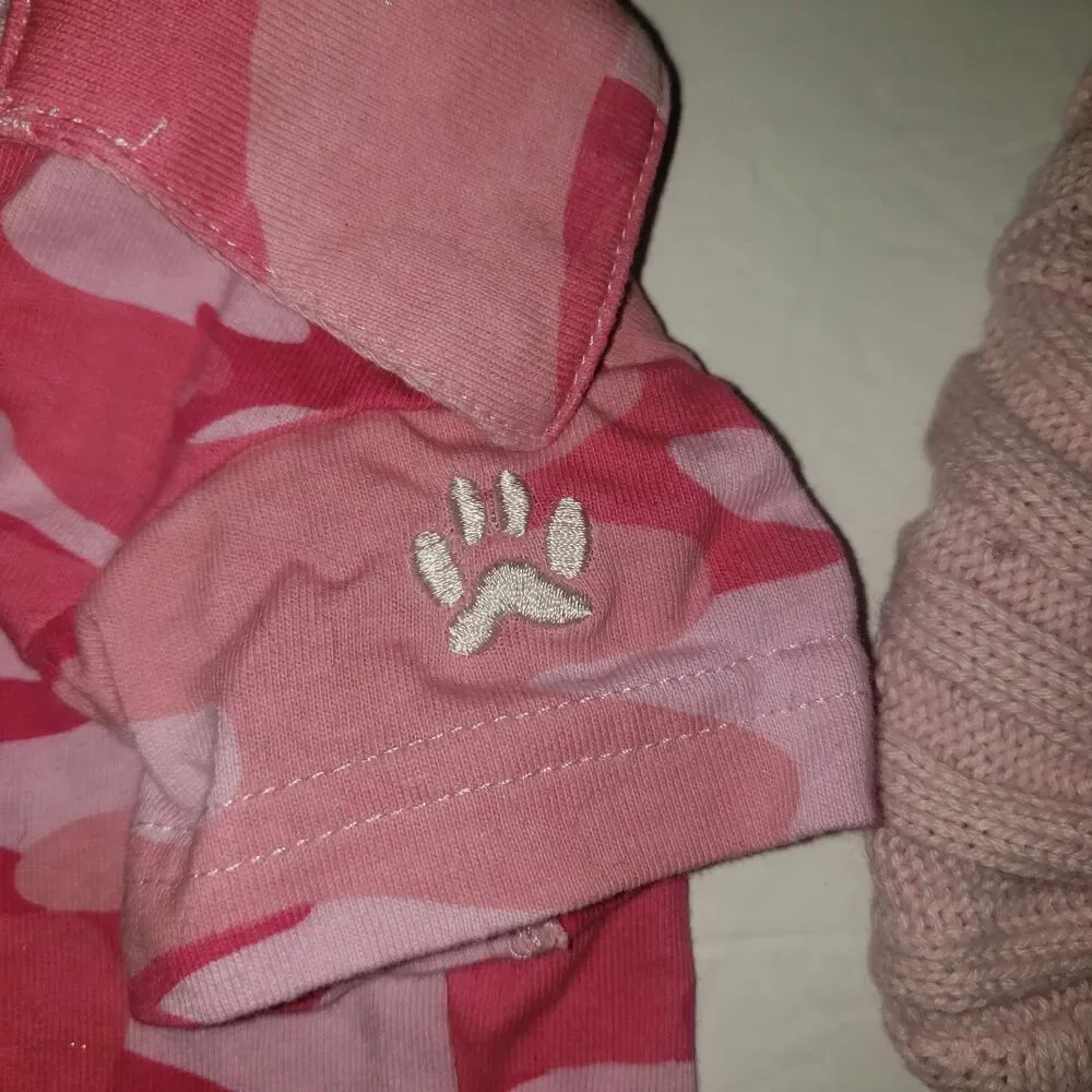 Pink Lightweight Cotton Camouflage Dog Shirt and Pink Dog Sweater Size Small